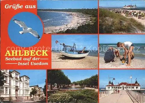 Ahlbeck Ostseebad Moewe Strand Seebruecke Fischkutter Ortspartie Park Promenade Kat. Heringsdorf Insel Usedom