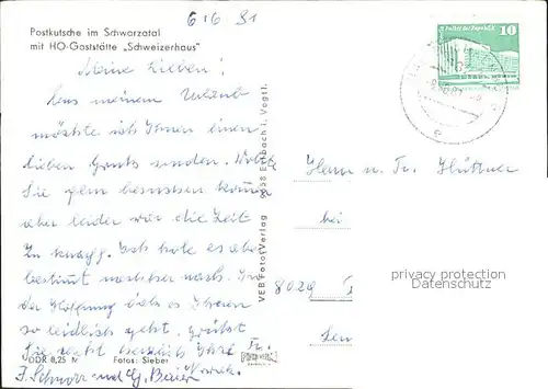 Schwarzatal Postkutsche HO Gaststaette Schweizerhaus Kat. Rudolstadt