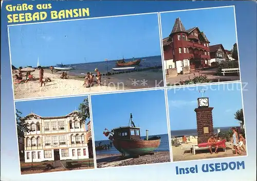 Bansin Ostseebad Strand Fischkutter Standuhr Ferienheime Kat. Heringsdorf