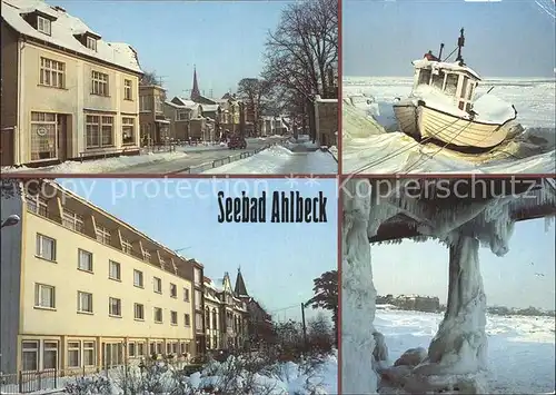 Ahlbeck Ostseebad Lindenstrasse Fischerboot Ferienheime im Winter Eiszapfen Kat. Heringsdorf Insel Usedom