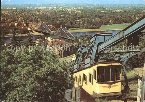 Dresden Panorama Blick von der Loschwitzhoehe zum Blauen Wunder Schwebebahn Kat. Dresden Elbe