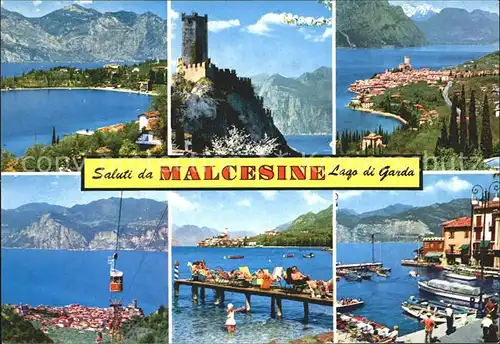 Malcesine Lago di Garda Panorama Gardasee Burgruine Hafen Badesteg Kabinenbahn Alpen Kat. Malcesine