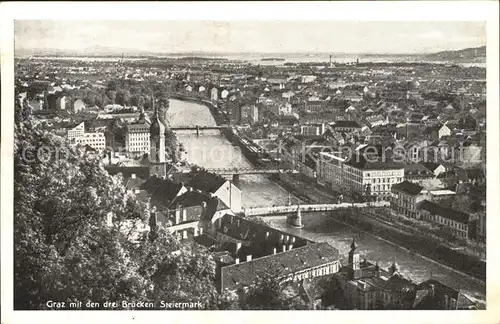 Graz Steiermark mit den drei Bruecken Kat. Graz