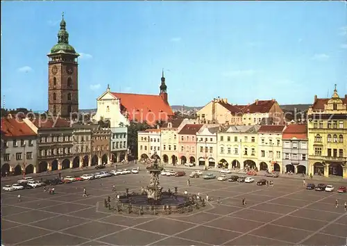 Ceske Budejovice Platz mit Brunnen Kat. Budweis Ceske Budejovice