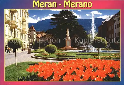 Merano Suedtirol Sandplatz mit Schloss Kallmuenz und Mariensaeule Kat. Merano