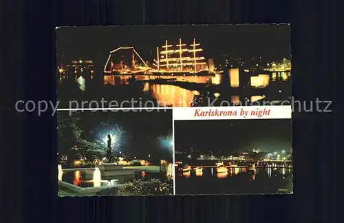 Karlskrona Hafen bei Nacht Kat. Karlskrona