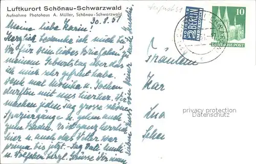 Schoenau Schwarzwald  Kat. Schoenau im Schwarzwald