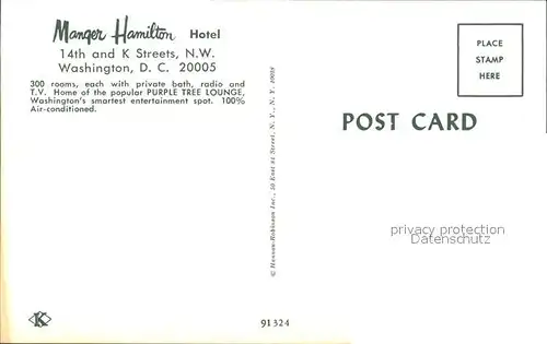 Washington DC Manger Hamilton Hotel Kat. Washington