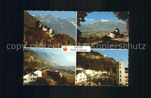 Vaduz Schloss mit Falknisgruppe Rheintal und Saentis Kat. Vaduz