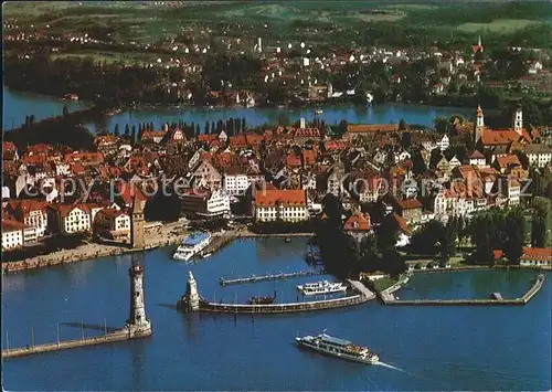 Lindau Bodensee Fliegeraufnahme mit Hafen Kat. Lindau (Bodensee)