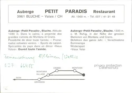 Sierre VS Bluche Auberge Petit Paradis Restaurant Kat. Sierre Siders