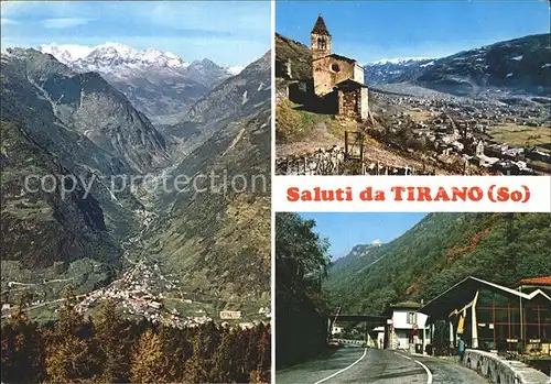 Tirano Gesamtansicht mit Alpenpanorama Kirche Strassenpartie Kat. Sondrio