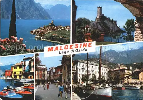 Malcesine Lago di Garda Panorama Gardasee Hafen Segelboot Strassenpartie Kat. Malcesine