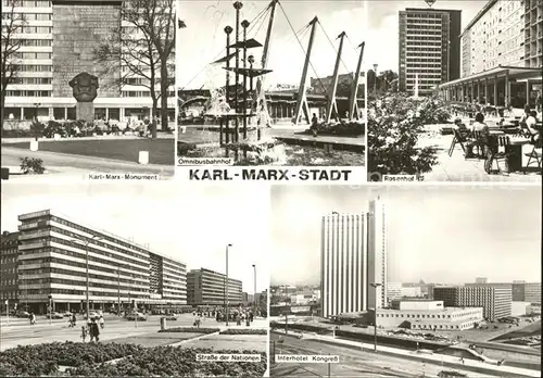 Karl Marx Stadt Karl Marx Monument Omnibusbahnhof Rosenhof Strasse der Nationen Interhotel Kongress Kat. Chemnitz