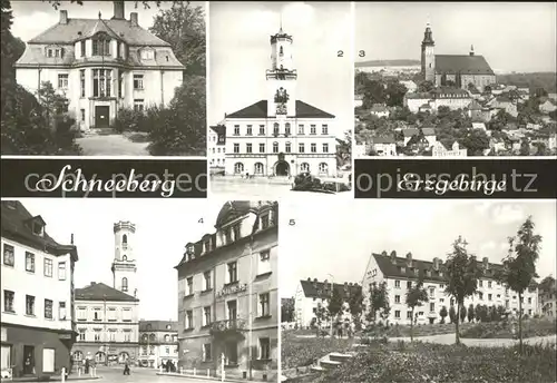 Schneeberg Erzgebirge Stadtbad Rathaus Stadtbild mit Kirche Siedlung des Friedens Kat. Schneeberg