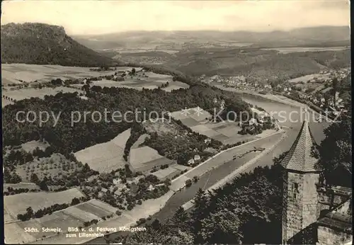 Koenigstein Saechsische Schweiz Panorama Blick von der Festung zum Lilienstein Tafelberg Elbsandsteingebirge Kat. Koenigstein Saechsische Schweiz