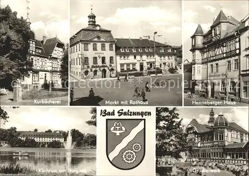Bad Salzungen Kurbuecherei Markt Rathaus Henneberger Haus Gradierwerk Kurhaus Burgsee Wappen Kat. Bad Salzungen