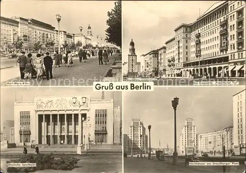 Berlin Karl Marx Allee HO Gaststaette Frankfurter Tor Hochhaeuser Straussberger Platz Sporthalle Kat. Berlin