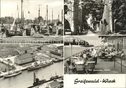 Wieck Greifswald Hafen Fischkutter HO Gaststaette Fliegeraufnahme Kat. Greifswald