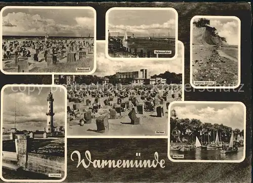 Warnemuende Ostseebad Badestrand Hafenausfahrt Steilufer Strom Kurhaus Leuchtturm Kat. Rostock