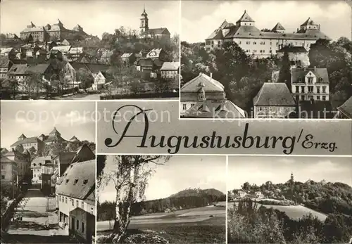 Augustusburg Ortsansicht mit Kirche und Schloss Landschaft Kat. Augustusburg