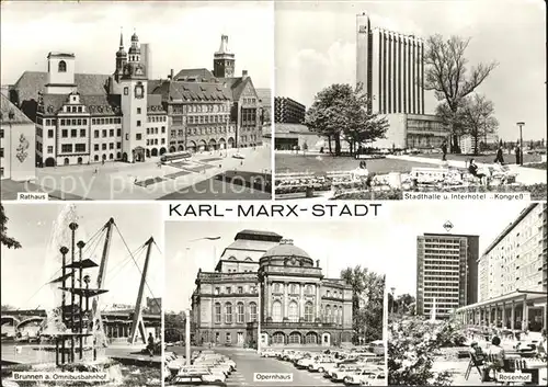 Karl Marx Stadt Rathaus Stadthalle Interhotel Kongress Rosenhof Opernhaus Brunnen Omnibusbahnhof Kat. Chemnitz