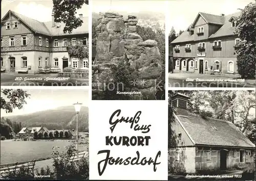 Jonsdorf HO Gaststaette Gondelteich Nonnenfelsen Dammschaenke Kurplatz Steinbruchschmiede Kat. Kurort Jonsdorf