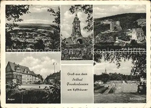 Frankenhausen Bad Blick von Hainleite Kyffhaeuser Denkmal Weinberg Schwimmbad Anger Kat. Bad Frankenhausen