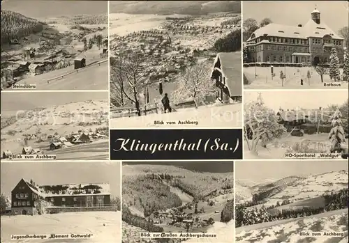 Klingenthal Vogtland Steindoebra Aschberg Jugendherberge Aschbergschanze HO Sporthotel Rathaus Winterpanorama Kat. Klingenthal Sachsen