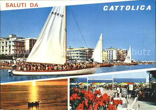 Cattolica Strand Segelboot Restaurant Terrasse Sonnenuntergang Kat. Cattolica