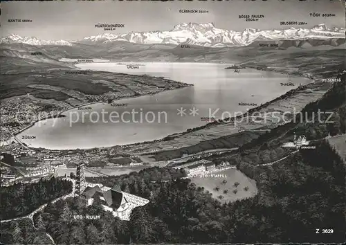 Uto Kulm Zuerichsee Alpenpanorama Fliegeraufnahme Kat. Zuerich