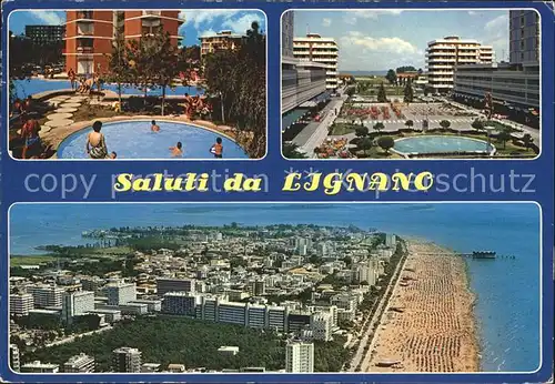 Lignano Schwimmbaeder der Kondominium Kristallo und Cyti Strand Fliegeraufnahme Kat. Lignano