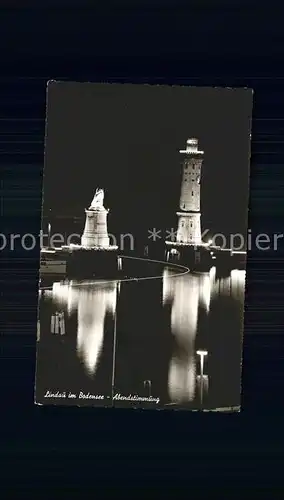 Lindau Bodensee Hafeneinfahrt bei Nacht Leuchtturm Kat. Lindau (Bodensee)