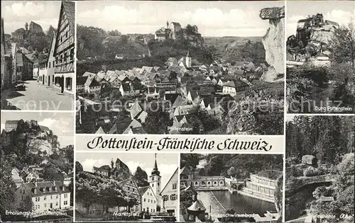 Pottenstein Oberfranken Fischergasse Total Burg Pottenstein Erholungsheim Marktplatz  Felsenschwimmbad Felshoehle Ako Kat. Pottenstein