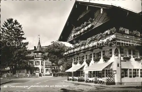 Oberammergau Bahnhofstr mit Hotel Wolf Kat. Oberammergau