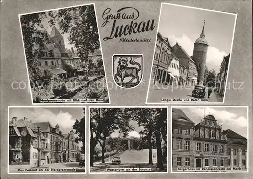 Luckau Niederlausitz Nordpromenade Lange Str Roter Turm Postamt Wasserturm Buergerhaus Markt Kat. Luckau Niederlausitz