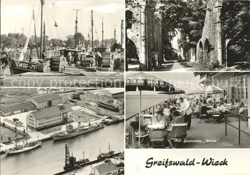 Wieck Greifswald Hafen Fischkutter HO Gaststaette Utkiek Kat. Greifswald