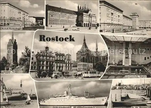 Rostock Mecklenburg Vorpommern Reutershagen Rathaus Schwimmhalle Neptun Ernst Thaelmann Platz Kroepeliner Tor Hafen FDGB Urlauberschiff MS Voelkerfreundschaft Warnow Kat. Rostock