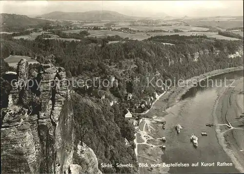 Rathen Saechsische Schweiz Blick vom Basteifelsen Elbtal Elbsandsteingebirge Kat. Rathen Sachsen