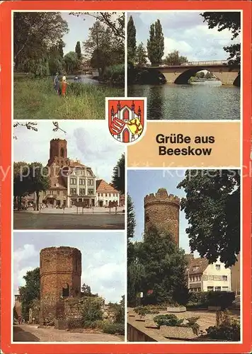 Beeskow Kleine Spree Bruecke Markt Pulverturm Stadtmauer Luckauer Tor Kat. Beeskow