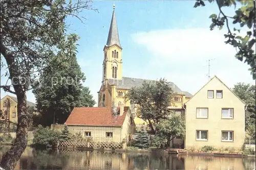 Baernsdorf Partie am Fluss Kirche Kat. Radeburg