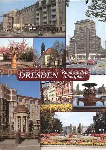 Dresden Rund um den Albertplatz Cafe Hochhaus Brunnen Kirche Kat. Dresden Elbe