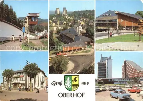 Oberhof Thueringen Rennschlitten Bobbahn FDGB Erholungsheim Grossgaststaette Oberer Hof Interhotel Panorama Kat. Oberhof Thueringen