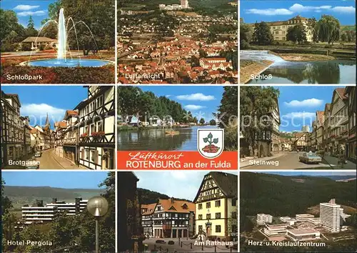 Rotenburg Fulda Schlosspark Fliegeraufnahme Schloss Brotgasse Steinweg Hotel Pergola Rathaus Herz und Kreislaufzentrum Kat. Rotenburg a.d. Fulda