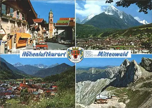 Mittenwald Bayern Obermarkt Pfarrkirche Wetterstein Alpspitze Karwendel Bergbahn Gaststaette Kat. Mittenwald