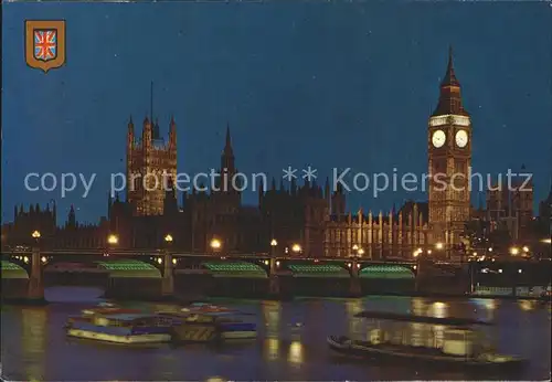 London Big Ben Houses of Parliament and River Thames by night Kat. City of London