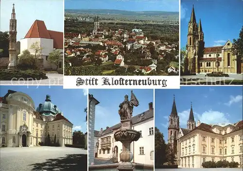 Klosterneuburg Panorama Augustiner Chorherrenstift Got Lichtsaeule Stiftskirche Leopoldsbrunnen Kat. Klosterneuburg