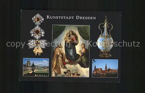 Dresden Kleinod des Ordens zum Goldenen Vlies Flasche aus venezianischem Opalglas Die Sixtinische Madonna Zwingerhof Hofkirche und Schloss  Kat. Dresden Elbe