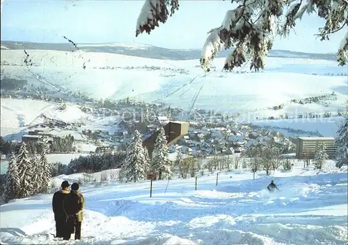 Oberwiesenthal Erzgebirge Blick vom Eckbauer auf Schanze und Stadt Kat. Oberwiesenthal