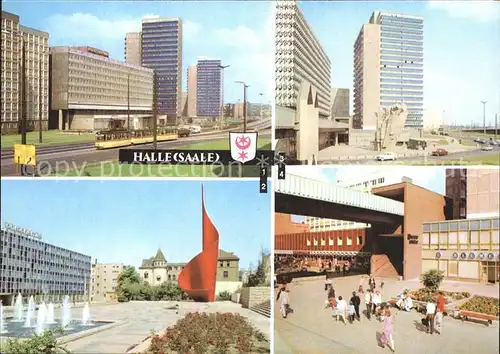 Halle Saale Interhotel Stadt Halle Fahnenmonument Flamme der Revolution Hansering Thaelmann Platz  Kat. Halle